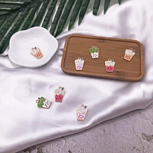 New 10pcs High Quality Fashion Enamels Charms Gift Pearl Milk Tea Alloy Pendant Bracelet Necklace Jewelry Accessories DIY Crafts