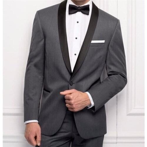 New Custom Made Men Suits Slim Fit Groom Tuxedos Dark Gray Wedding Suit Best Man Groomsman Suit Bridegroom Suits 2 Pieces