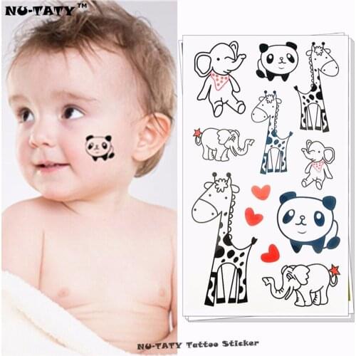 Nu-TATY The Happy Zoo Giraffe Panda Elephant Child Temporary Body Art Flash Tattoo Sticker 10*17cm Waterproof Henna Tatoo
