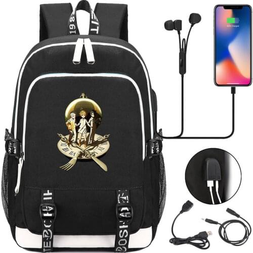 The Promised Neverland Anime School Backpack Unisex Multifunction USB Charging Laptop Japanese Shoulder Travel Bag For Boy Girls