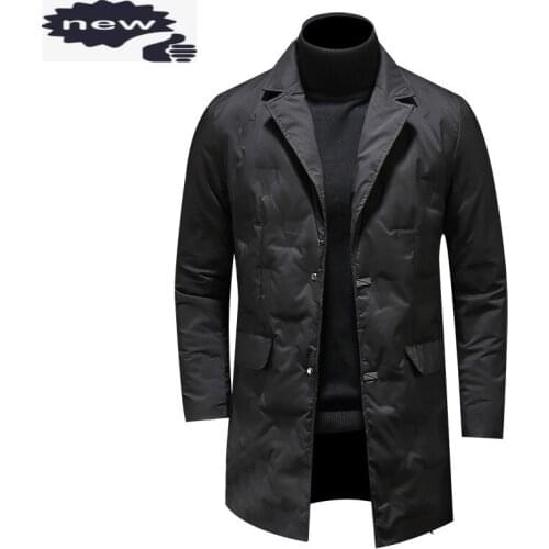 Smart Casual Winter Fashion Plus Size Single Breasted Down Long Sleeve Lapel Thin Warm Medium Length Mens Outerwear Coats