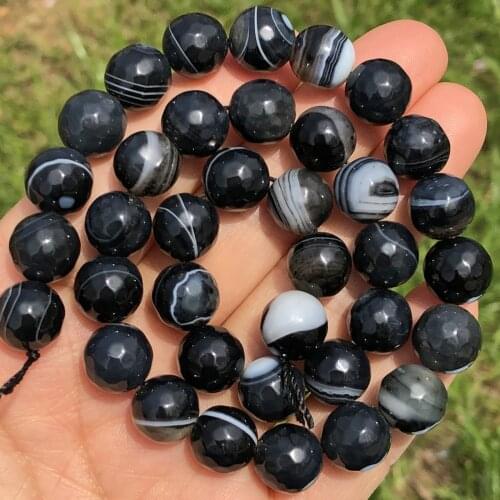 Wholesale Natural Faceted Stripe Black Sardonyx Agates Onyx Stone Loose Spacer Beads For Jewelry Making Diy Bracelet Accessories
