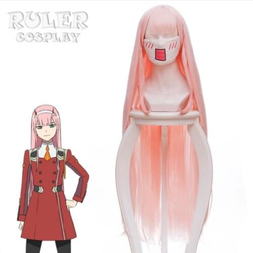 Anime DARLING in the FRANXX 02 Cosplay Wigs Zero Two Wigs 100cm Long Pink Synthetic Hair Perucas Cosplay Wig + Wig Cap