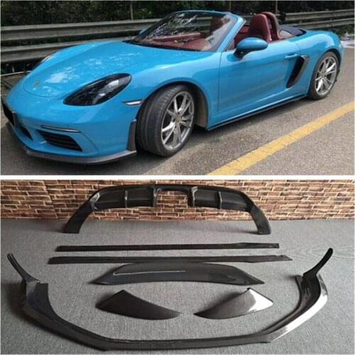 Real Carbon Fiber Bumper Front Lip + Rear Diffuser + Spoiler + Side Skirt Cover For Porsche Boxster718 2019 2020 2021 2022
