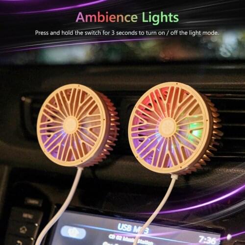 Portable Mini Car Fan 360 Degree All-Round Adjustment Auto Air Cooling USB Rechargeable Fans Quiet Desktop Fan with Night Light
