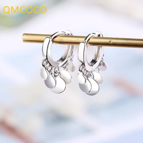 QMCOCO Round Slice Tassels Earrings Fashion Design Women Simple Trendy Personality 925 Silver Short Earrings For Girl Jewelry
