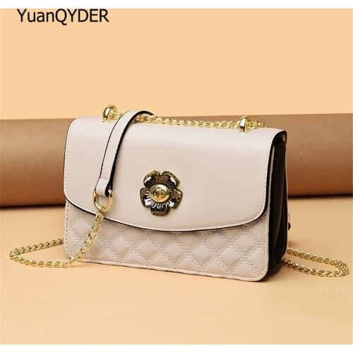 Luxury Chain Crossbody Bags for Women 2021 Designer Fashion Flower Metal Lock Shoulder Bag Female Lingge Purses with Handbags