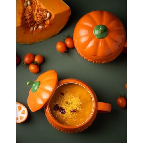Christmas Pumpkin Breakfast Cup with Lid Milk Tea Ceramic Water Breakfast Pudding Yogurt Ins Milk Cup Creative
