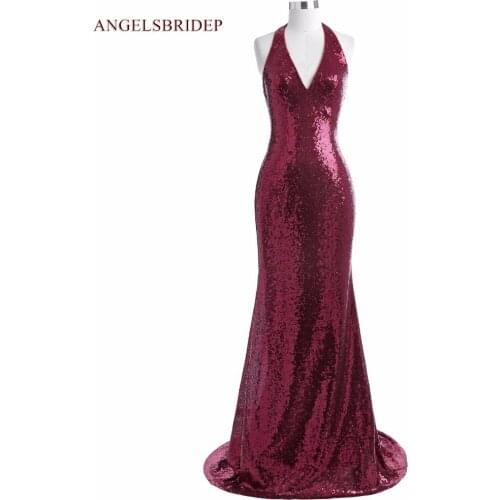 Sexy Halter Mermaid Prom Dresses Vestido De Festa Burgundy Sparkly Sequined Floor-length Abendkleid Formal Party Gowns
