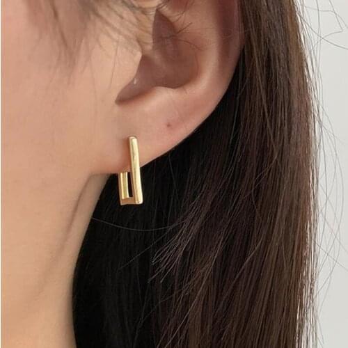 2021 New Wave Design Sense Geometric Rectangular Earrings Earrings Needle French Network Red South Korea Burst Earrings