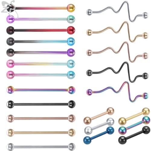 ZS 1 Piece 14G 1.6mm Stainless Steel Long Industrial Barbell Ring Colorful Labret Lip Daith Ear Piercings Body Piercing Jewelry