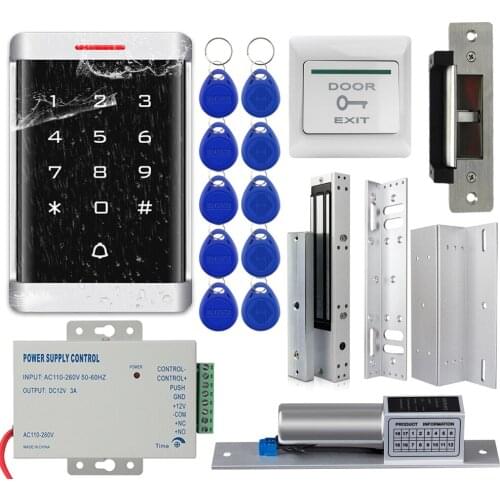 Outdoor Metal Access Control System IP68 Waterproof RFID Key Chain + 180KG Electric Magnetic Strike Lock 12.5KHZ