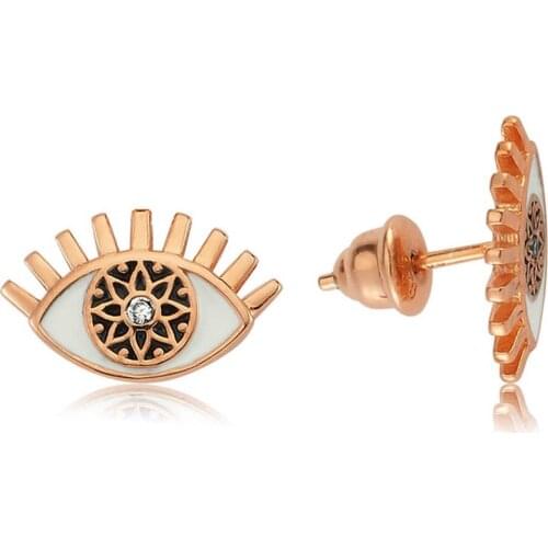Valori Jewels Magic Evil Eye, Zirconia White Gemstone, Rose Gold Plated, Sterling Silver Earrings