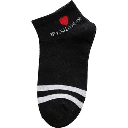 Spring and Autumn New Products Ladies Cotton Socks Love Pattern Boat Socks College Wind Ladies Socks Fresh and Fashionable