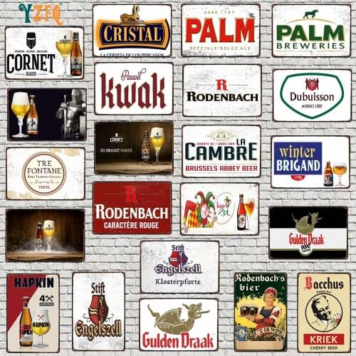 【YZFQ】Belgium Retro Signs Belgian Beer Plaque Metal Vintage Pub Wall Bar Cafe Home Art Kitchen Decor 30X20CM DU-9790A