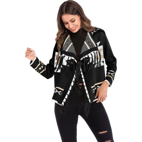YYFS 2019 Fashion Spring Autumn Women Geometric Patterns Cool Long Sleeve Lady Knitting Jackets Female Tassel Femme Outwear Coat