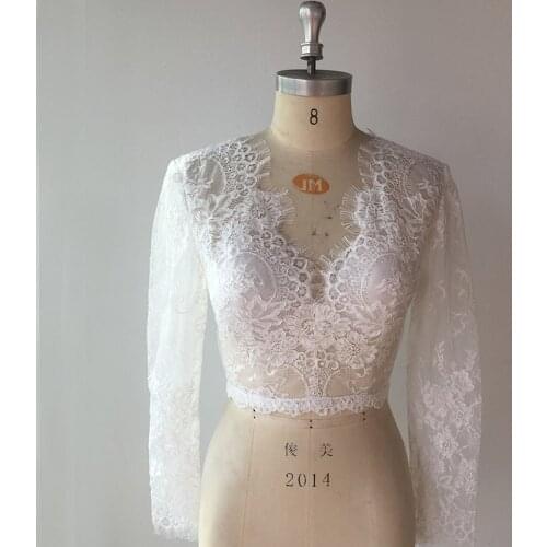 2020 Elegant Lace Bridal Jacket Long Sleeve V Neck Women Boleros for Wedding Dresses