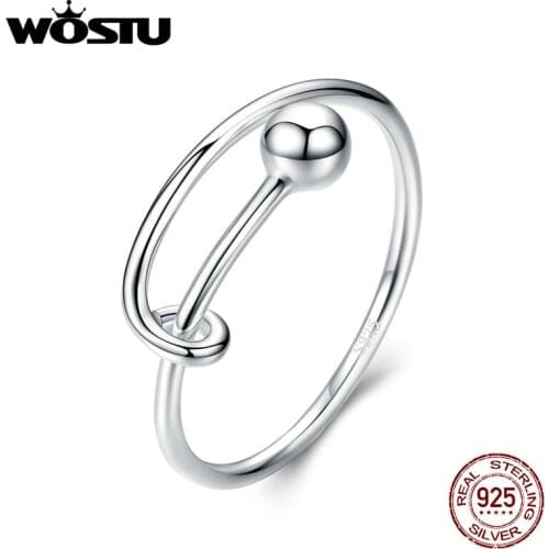 WOSTU Minimalist Style Ring 100% 925 Sterling Silver Adjustable Size Ring For Women Wedding Engagement Luxury Jewelry CQR520