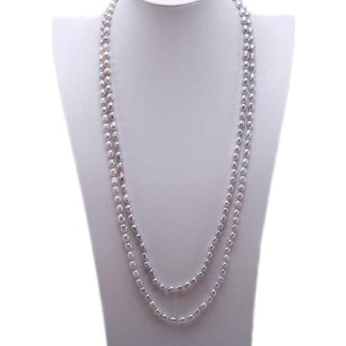 60cm 24inch 2 Rows Women Jewelry 6x7mm 7x8mm 8x9mm gray oval freshwater pearl necklace AAA natural pearl top quality gift