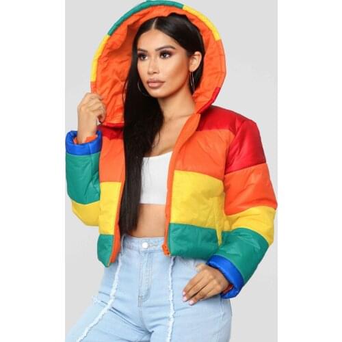 Winter Age Reduction Casual Warm Fashion Rainbow Hooded Full Sleeve Women Energy Slim Thick Regular Wind Outwears Coats S-3XL