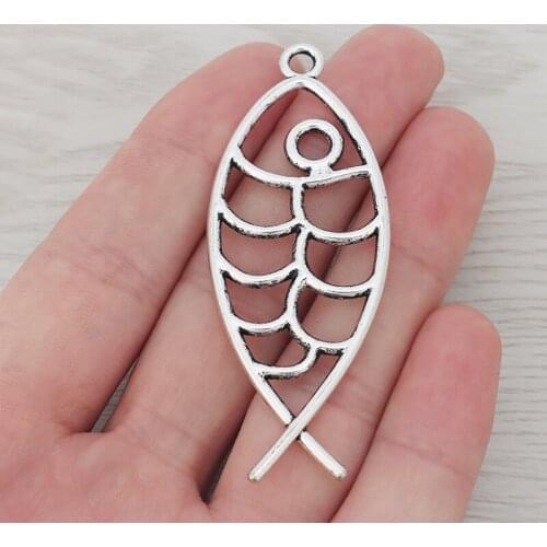 10 x Tibetan Silver Large Jesus Fish Bone Charms Animal Pendants for Necklace Jewelry Making Findings 69x26mm