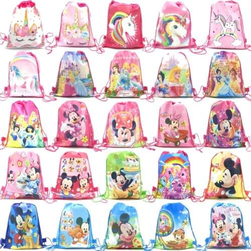 12/60pcs Frozen Cars Minnie Mickey Mouse Moana Sofia Disney Princess Moana Non-woven Fabrics Drawstring Backpack Shopping Bag
