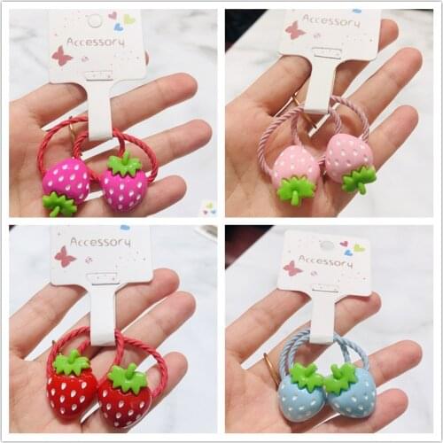 2Pcs Strawberry Hair Accessories Children Rubber Bands Scrunchies Elastic Hair Bands Girls Headband Decorations Ties Gum