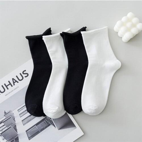 2021 Frilly Classic Casual Spring Autumn Winter Loose Flat Solid White Black Socks Color Ruffle Men Women Cotton Curling Socks