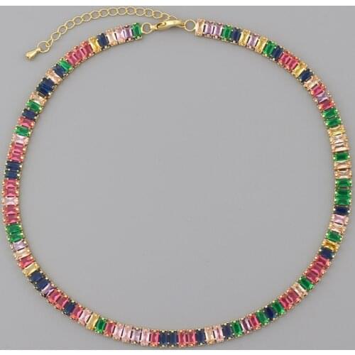33+7cm baguette cubic zirconia tennis cz choker necklace statement rainbow crystal chocker for women party jewelry gift