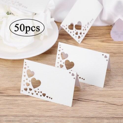 50PCS Paper White Elegant Table Card Heart Hollowed Table Namecard Table Cards Place Cards Wedding Guests Banquet Party Favors