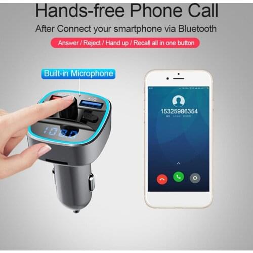 T25S FM Transmitter Bluetooth 5.0 Car Kit LED Display Dual USB Car Charger 2 Port USB MP3 Music Player Support TF/U Disk