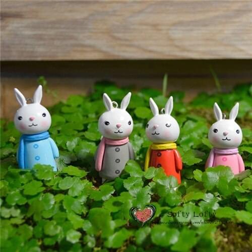 Free shipping Met Rabbits Miniature Figures 4pcs/lot Cute Bunny PVC toys Succulent plants cake car office home decoration gifts