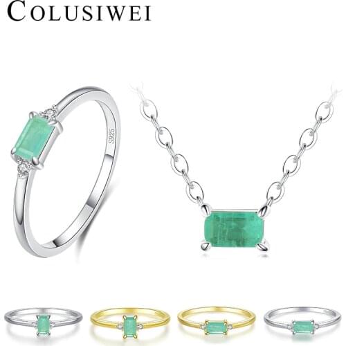 Colusiwei Vintage 925 Sterling Silver Rectangle Paraiba Tourmaline Earrings Rings For Women Wedding Engagement Jewelry Sets