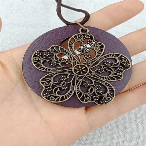 Long rope chain necklace vintage antique wooden tree pendant alloy women lo shi rope jewelry accessories free shipping