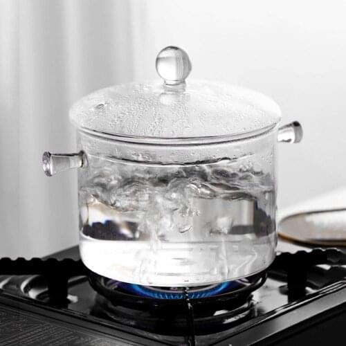 Household Portable Binaural Glass Pot Stew Pot Soup Pot Salad Dessert Plate Transparent Glass Cooking Pots