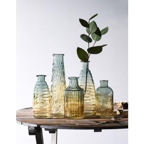 European Retro Roman Relief Glass Vase Tabletop Hydroponic Flower Arranging Container Art Small Bottle Home Decoration
