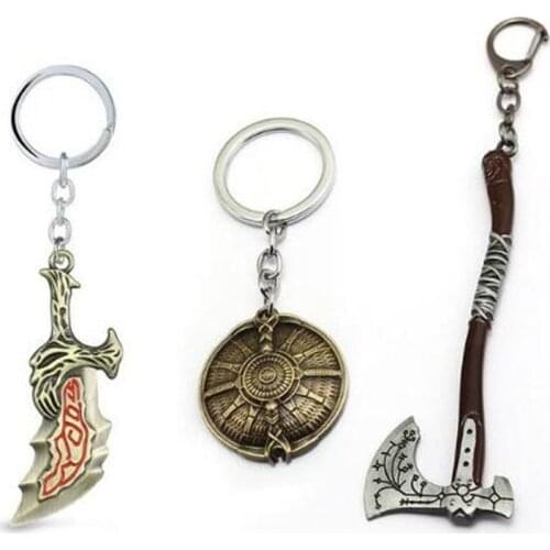 HSIC Game God of War 4 Kratos Keychains Cratos Leviathan Axe Blades of Chaos Shield Model llaveros Men Key Chain Jewelry