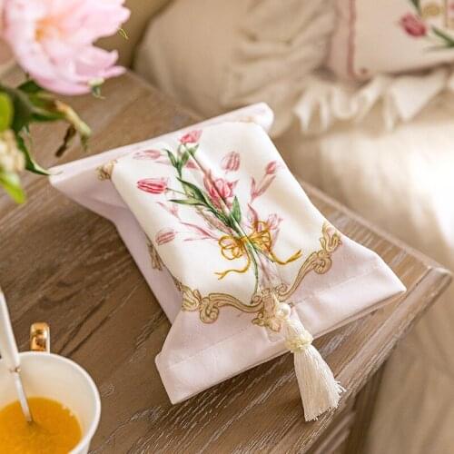 Tissue Boxes Napkin Holder Car Paper Tissue Bag Living Room Coffee Table Tissue Case Nordic Vintage Tassel Printed Storage Box