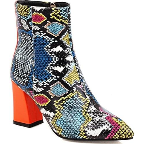 Cowboy Ankle Boots for Women Shoes Heeled Womens Ankle Boots Snake Print Western Cowgirl Boots Fashion Autumn Shoes Woman 43