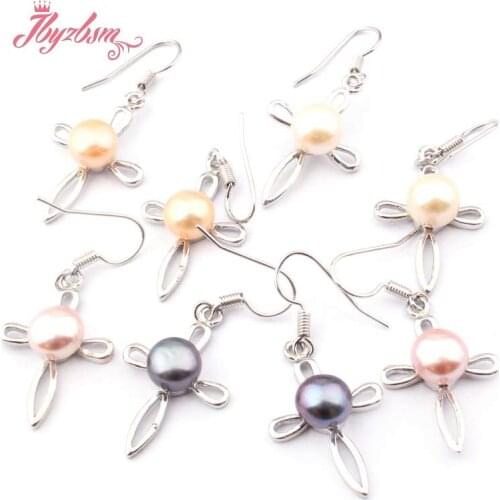 7mm Round Natural Freshwater Pearl Tibetan Silver Dangle Hook Earrings Fashion Jewelry Women Gift, Free Shipping Wholesale