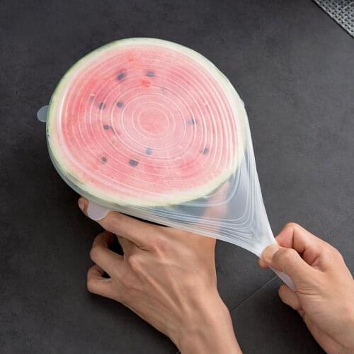 6pcs/set Reusable Silicone Stretch Lids Food Bowl Saran Wrap Cover Kitchen Vacuum Seal Bowls Refrigerator Food Storage Film