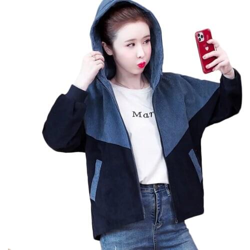 Short Corduroy Jacket Women Spring Autumn New Korean Hooded Trench Coat Plus Size Womens Clothing Outerwear Abrigo Mujer 4XL