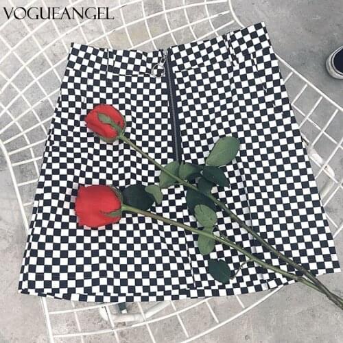 Checkerboard High Waist Skirt 2021 Summer Sexy Mini Skirt Zipper Checkered Skirts Womens Short Bottom Saia Gothic