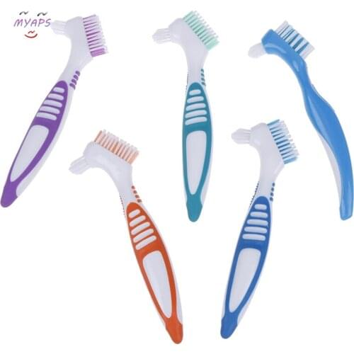 Multi-Layered Bristles False Teeth Brush Denture Cleaning Brush Oral Care Tool Bristles & Ergonomic Rubber Handle