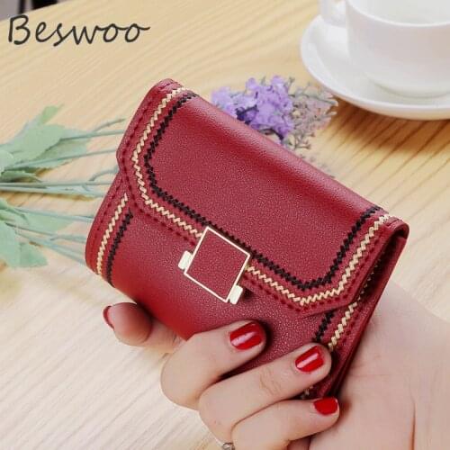 Fashion Womens Wallet Short Artificial Leather Thread Hasp Multi-function Handwork Casual Money Coin Purse Women Card Holder