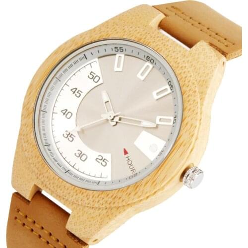 Mens Wood Timepiece Creative Alloy Dial Display Dial Genuine Leather Quartz Wristwatch Casual Mens Watches New Arrival 2021