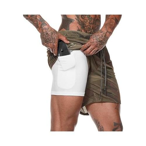 2020 New Mens Camouflage Shorts Mens 2 in 1 Sports Shorts Male double-deck Quick Drying Sports men Shorts Jogging Gyms Shorts