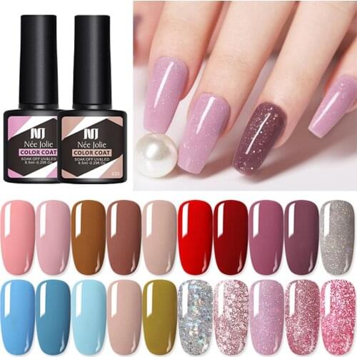 4pcs Colorful UV Gel Nail Polish Set Glitter Semi Permanent Varnish Matte Base Top Coat Soak Off Nail Art Gel Kit Lacquer 8.5ml