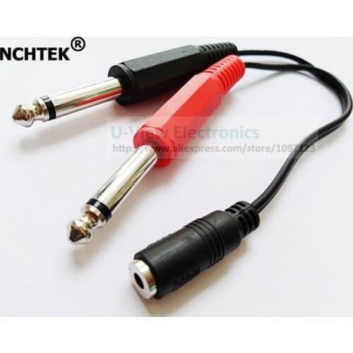 NCHTEK 3.5MM Female Plug to Dual 6.35MM TRS Mono Male Jack Audio Socket Adapter Cable About 20CM/Free Shipping/1PCS