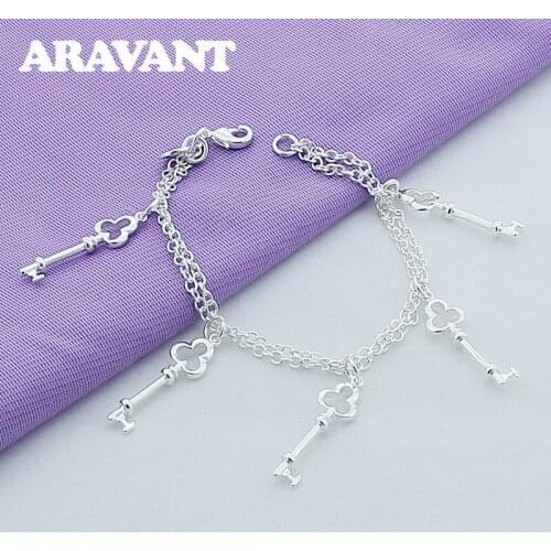 New Fashion 925 Jewelry Keys Pendants Bracelet For Women Silver Plated Jewelry Gifts